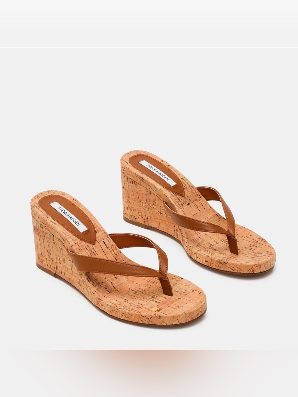 STEVE MADDEN PLAYING CORK TAN LEATHER SANDALS, SIZE 9
